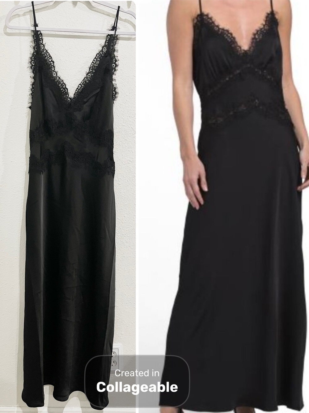 House Of Harlow Black Lace Satin Slip Dress Feminine Whimsigoth Maxi